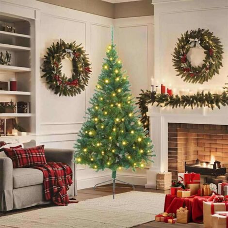 Künstlicher vorbeleuchteter Weihnachtsbaum Grün 180 cm PVC vidaXL