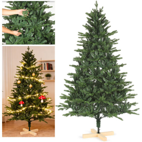 Künstlicher Weihnachtsbaum mit Holzständer, dichter Tannenzweigoptik, Langlebige PVC/PE-Nadeln, Naturgetreues Design-210 cm