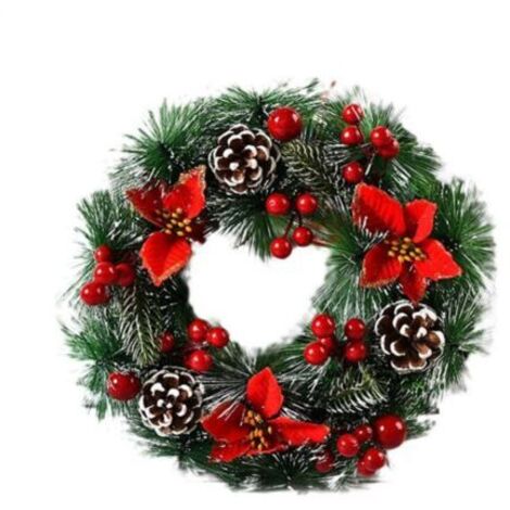Künstlicher Weihnachtskranz aus grünen Kiefernzweigen, verziert mit Tannenzapfen und einem Strauß Beeren, Türkranz für festliche Dekorationen an der Haustür, Weihnachtskollektion