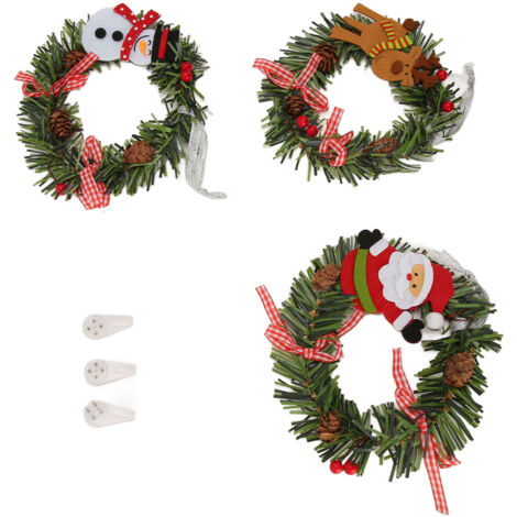 Künstlicher Weihnachtskranz aus Kunststoff, 3-teilig, zum Aufhängen, dekorativ, für Haustür, Fensterbänke, Regale, Kaminsimse