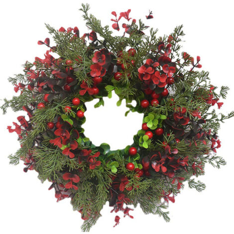 Künstlicher Weihnachtskranz mit roten Beeren und Eukalyptus, Wanddekoration für das Wohnzimmer