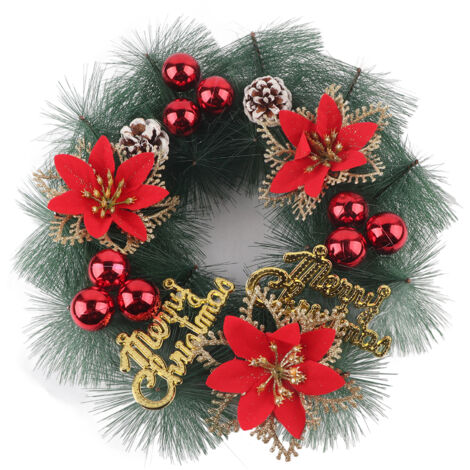 Künstlicher Weihnachtskranz zum Aufhängen im Wohnzimmer, Schlafzimmer, Büro, für Hochzeiten und Geburtstage – Rot