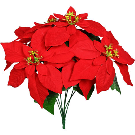 Künstlicher Weihnachtsstern Blumenstrauß - 42 cm - Deko Poinsettia Strauß in naturgetreuer Nachbildung - Kunst Dekorpflanze Kunstblumen Blumen Bouquet künstlich
