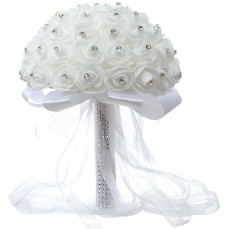 Künstlicher weißer Rosenstrauß mit Kristallperlen für Hochzeiten, ideal als Verlobungsgeschenk und zur Dekoration Ihres Zuhauses
