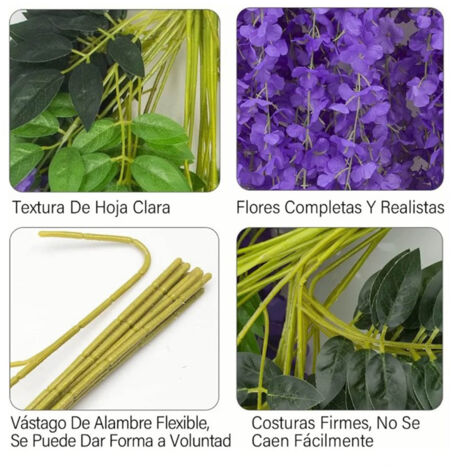 [Künstliches Blumen-Set] + [Glyzinien-Dekoration] + [Hängende Glyzinie] + [14 blau-violette Lilien mit Seidenblütenblättern]