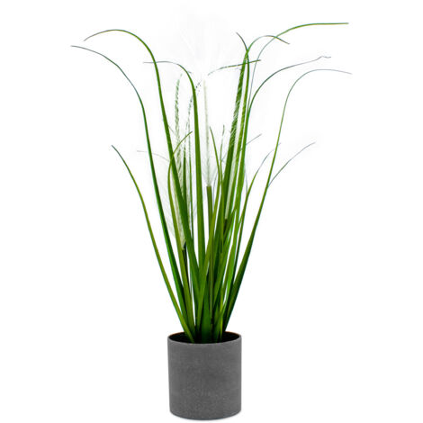 Künstliches Deko Pampasgras im grauen Topf - 50 cm - Dekogras Kunstpflanze mit Blumentopf