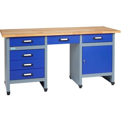 Küpper établi modèle 12577, l. 170 cm, 1 porte, 6 tiroirs, bleu outremer
