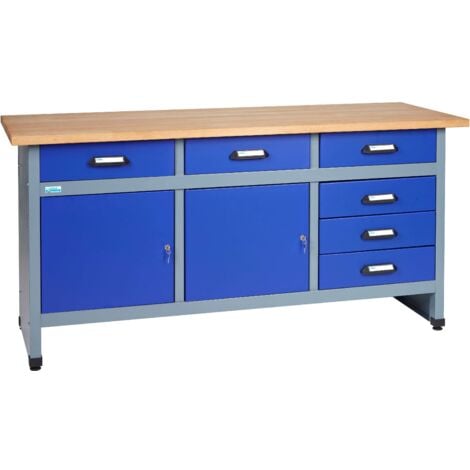 KUPPER Küpper Werkbank 12177, 170 cm breit, 2 TÃ¼ren, 6 Schubladen, ultramarinblau