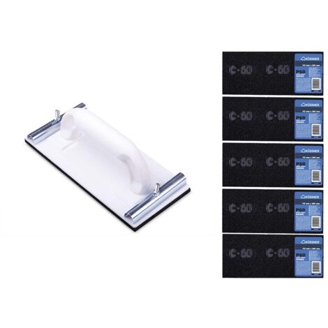 ZMLEVE Küssner Levigatore manuale set, 5 pezzi Carta abrasiva: Lunghezza 28cm, Larghezza 11,5cm, Grana 60, Supporto per carta vetrata: Lunghezza 22cm, Larghezza 10,5cm, A0180-900506