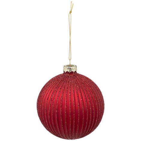 Kugel geriffelt mit Glitter 10cm Glas - Feeric lights & christmas