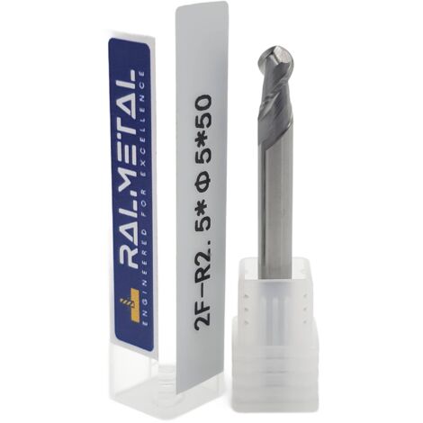 Kugelfräser für Aluminium, VHM, Fi5, R2,5 x 10 x 50 mm, 45 HRC