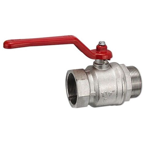 Kugelhahn 1 1/2'' IG x 1 1/2'' AG - DN 40 - Messing vernickelt - mit Hebelgriff rot