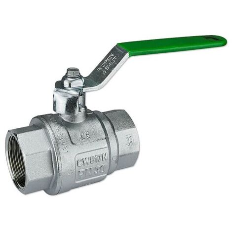 Kugelhahn 1 1/2'' IG x 1 1/2'' IG - DN 40 - Messing vernickelt - mit Hebelgriff grün - voller Durchgang - mit DVGW