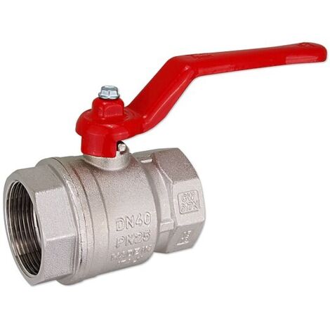 Kugelhahn 1 1/2'' IG x 1 1/2'' IG - DN 40 - Messing vernickelt - mit Hebelgriff rot