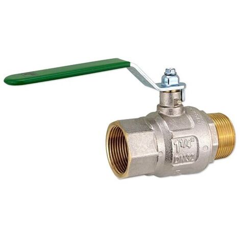 Kugelhahn 1 1/4'' IG x 1 1/4'' AG - DN 32 - Messing vernickelt - mit Hebelgriff grün - voller Durchgang - mit DVGW