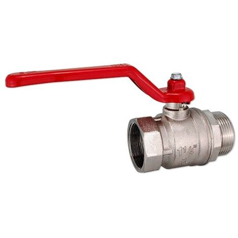 Kugelhahn 1 1/4'' IG x 1 1/4'' AG - DN 32 - Messing vernickelt - mit Hebelgriff rot