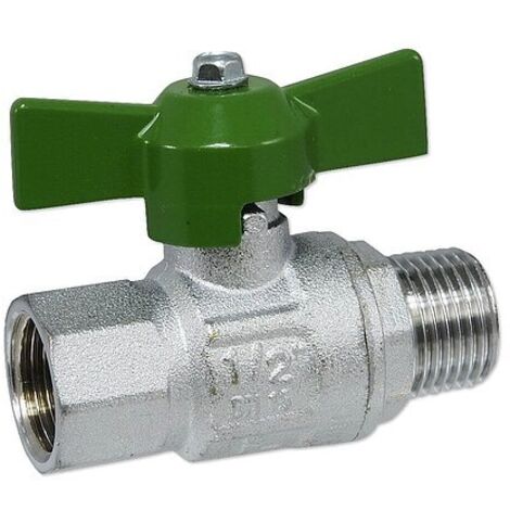 Kugelhahn 1/2'' IG x 1/2'' AG - DN 15 - Messing vernickelt - mit Flügelgriff grün - voller Durchgang - mit DVGW
