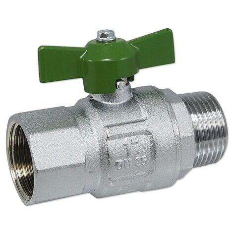 Kugelhahn 1'' IG x 1'' AG - DN 25 - Messing vernickelt - mit Flügelgriff grün - voller Durchgang - mit DVGW