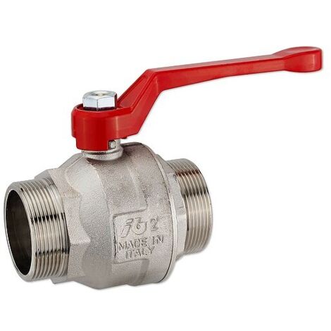 Kugelhahn 2'' AG x 2'' AG - DN 50 - Messing vernickelt - mit Hebelgriff rot