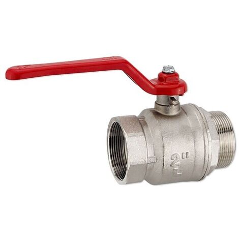 Kugelhahn 2'' IG x 2'' AG - DN 50 - Messing vernickelt - mit Hebelgriff rot