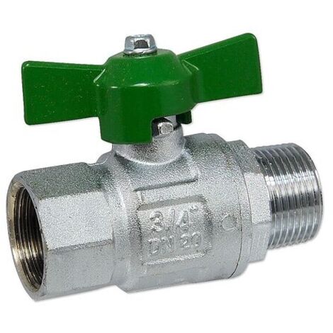 Kugelhahn 3/4'' IG x 3/4'' AG - DN 20 - Messing vernickelt - mit Flügelgriff grün - voller Durchgang - mit DVGW