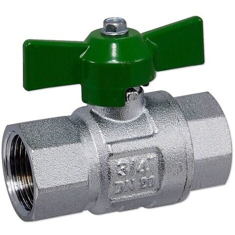 Kugelhahn 3/4'' IG x 3/4'' IG - DN 20 - Messing vernickelt - mit Flügelgriff grün - voller Durchgang - mit DVGW