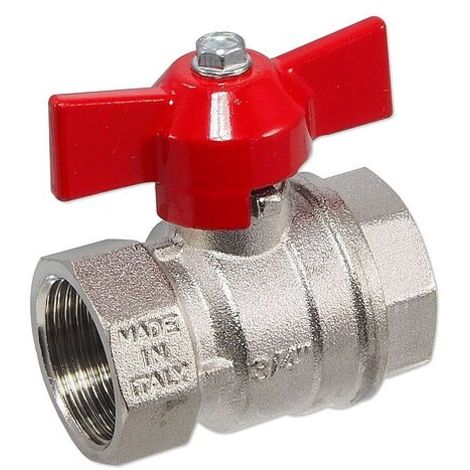 Kugelhahn 3/4'' IG x 3/4'' IG - DN 20 - Messing vernickelt - mit Flügelgriff rot