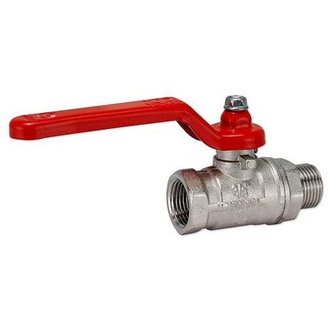 Kugelhahn 3/8'' IG x 3/8'' AG - DN 10 - Messing vernickelt - mit Hebelgriff rot