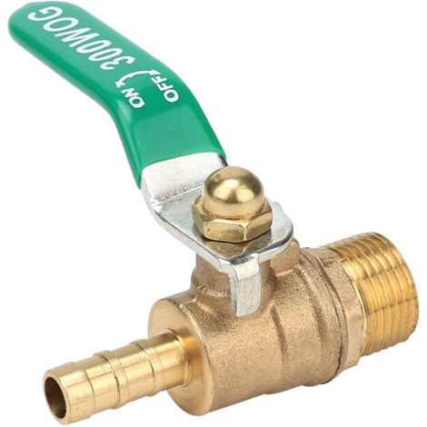 Kugelhahn aus Messing, 3/8"-Außengewindeanschluss und 12-mm-Schlauchausgang, grüner Hebel