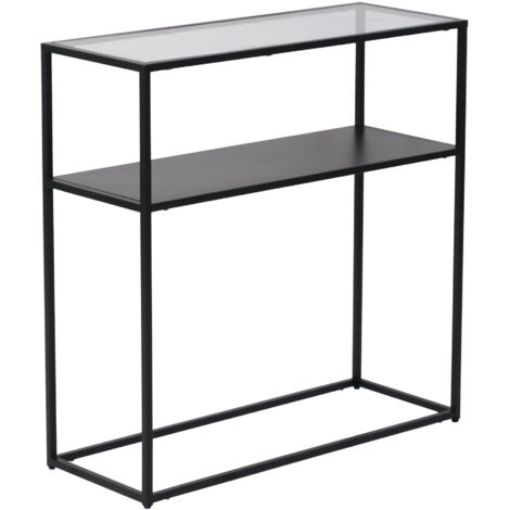 Kuhmo mesa consola metal vidrio templado 80 x 80 x 30 cm negro transparente 030008581