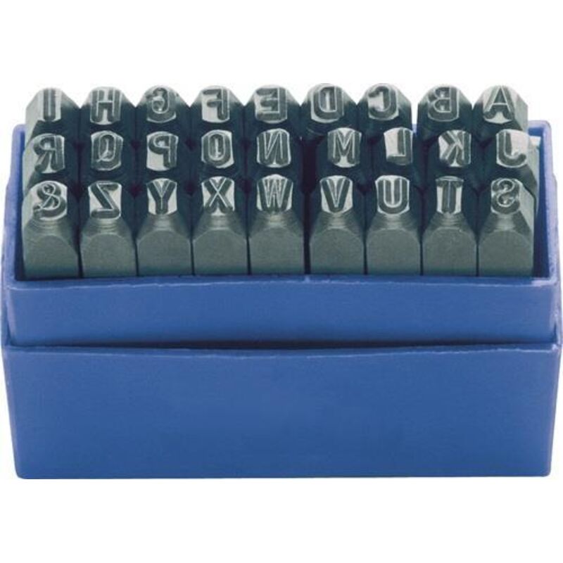 Jeu de lettres à frapper 329 27 pièces lettres majuscules a-z h. police d'écriture 8 mm ds boîte pl.
