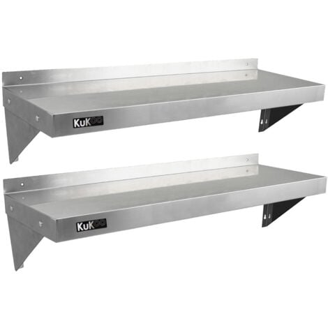 KuKoo - 2 Mensole a Muro in Acciaio Inossidabile Inox per Cucina Commerciale Mensole a Parete per Ristoranti Catering Resistente alla Corrosione 125cm x 30cm