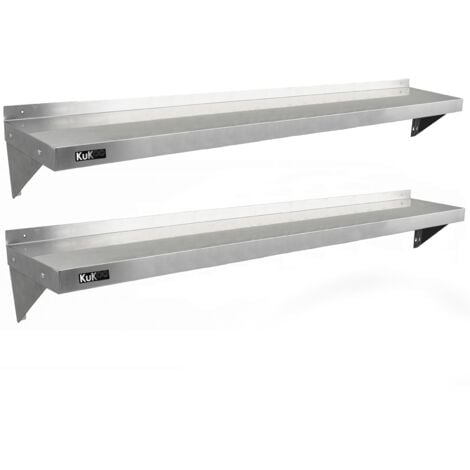 KuKoo - 2 Mensole a Muro in Acciaio Inossidabile Inox per Cucina Commerciale Mesnole a Parete per Ristoranti Catering Resistente alla Corrosione 194cm x 30cm