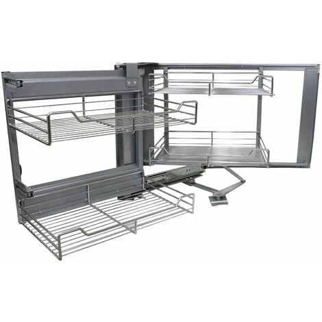 KuKoo – 4 Paniers Coulissants d’Angle côté gauche en Métal pour Placard ou Cabinet de Cuisine entre 90 – 100cm