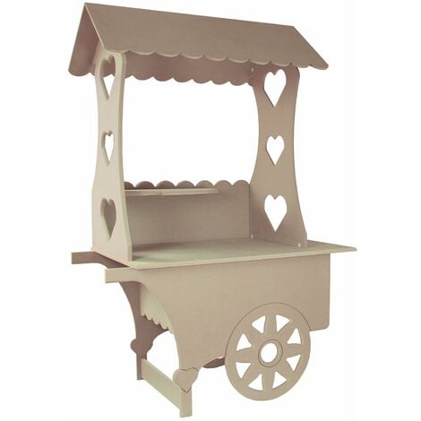 KuKoo Chariot Présentoir de Friandises, Porte Bonbons et Cadeaux d’Invités de Mariage, Stand à Friandises pour les Fêtes d’Anniversaire et autre Evènements, Chariot Personnalisable en planche MDF de 1