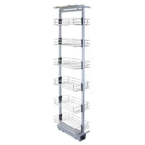 MONSTER SHOP KuKoo - Columna Despensero Extraíble de Cocina Acero Inoxidable con 6 Cestos 46cm x 25,2cm Altura Ajustable 170-195cm Armario Mueble Almacenaje Almacenamiento Cocina con Tornillos y llave Allen Gratis