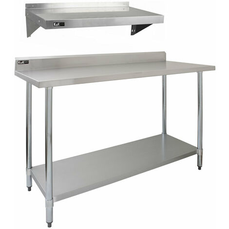 KuKoo Étagère Appoint 1 Niveau Acier Tablette Plan de Travail Restauration Préparation Culinaire 150cm