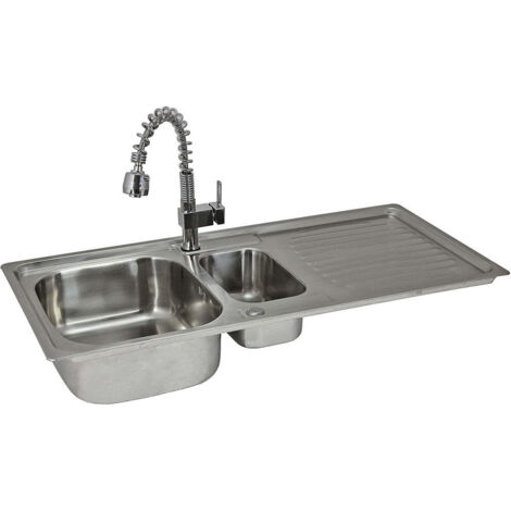Kukoo - Évier de Cuisine en Acier Inoxydable 105cm x 50cm et Robinet Padstow
