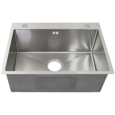 KuKoo Évier de Cuisine en Inox Cuve Simple Carré de Finition Satiné Commercial Bouchon avec Filtre et Tuyau d'Evacuation