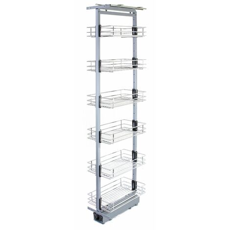 Kukoo – Garde-manger coulissant en acier inoxydable – Hauteur réglable 190-220 cm – 6 paniers 15-20 kg – Glissières à billes pour accès facile