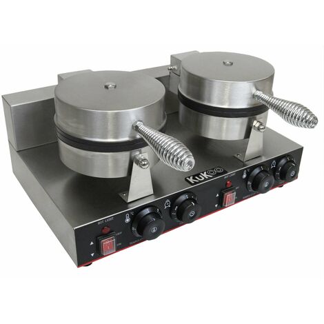 Kukoo – Gaufrier professionnel double plaque ronde en aluminium et téflon – Anti-adhésif 250°C – Minuterie et poignée ergonomique – 1000W - 220-240V