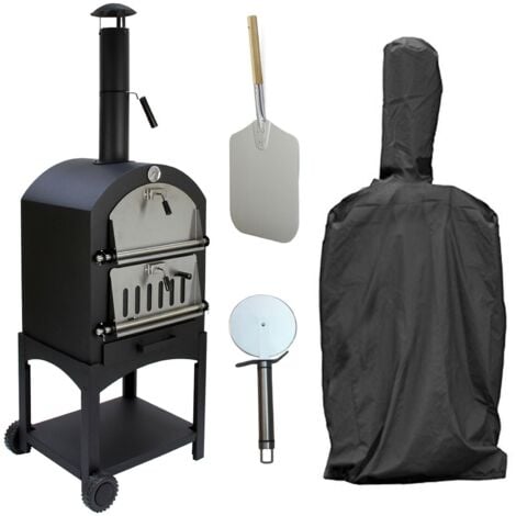 MONSTER SHOP KuKoo - Horno de Acero Multifunción Alimentado con Leña y Carbón para Cocinar a la Piedra Pizza, Carne, Pez y Verdura con Pala para Pizza y Cubierta Impermeable