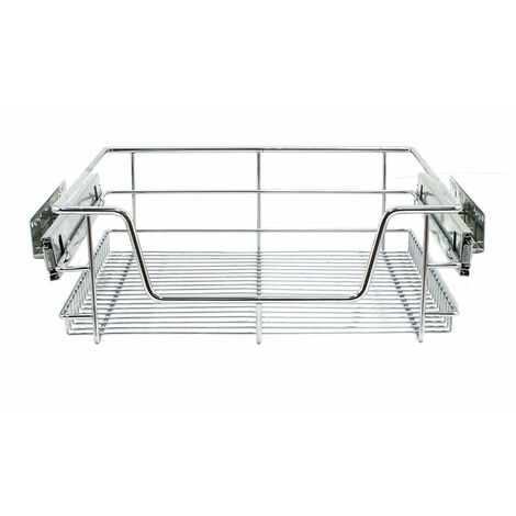 Kukoo – Lot de 3 paniers coulissants 430mm P x 464mm L x 140mm H – Acier inoxydable – Capacité 15-20 kg par panier – Glissières à roulement à billes