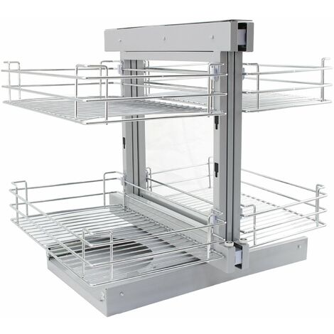 Kukoo – Lot de 4 paniers coulissants d'angle en acier inoxydable – Côté gauche – Pour placards 80-90cm – Capacité 15-20 kg par panier