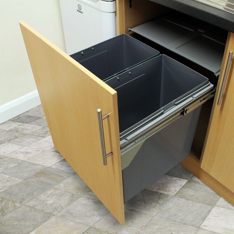 poubelles coulissantes pour la cuisine Poubelles Poubelles de recyclage à domicile 49.5cm (H) x 56.5cm (L) x 48.4cm (P) - Argent - Kukoo