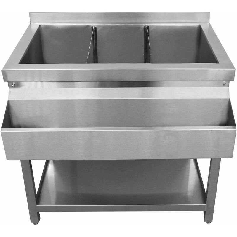 Kukoo - Station Cocktail en Inox Pose Libre - 85 x 84 x 55/72cm - 3 Puits Isothermes Icewell - Hauteur Ajustable Rail Accès Rapide - Meuble Comptoir