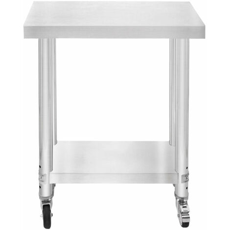Kukoo – Table de travail inox 60x30x80cm – Surface de préparation culinaire – 4 roulettes avec freins – Capacité 160kg – Pour cuisine professionnelle