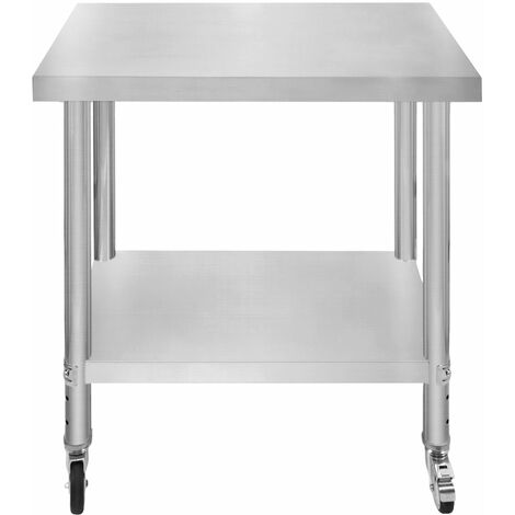 Kukoo – Table de travail inox 76cm x 45cm x 86cm – Surface 80kg – 4 roulettes avec freins – Pour cuisine professionnelle et HORECA