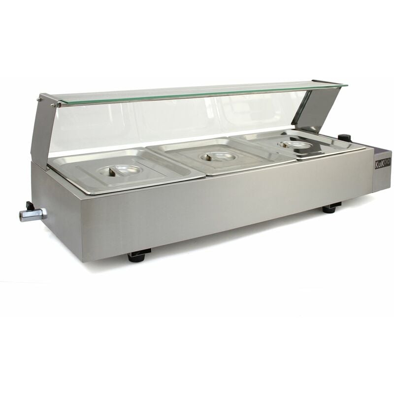 Vitrine Bain Marie Electrique Professionnel à 3 Bacs gn 1/2 en Acier Inoxydable - Réchaud 30- 110°C 1.5Kw 220-240V Nourriture Service Restaurant