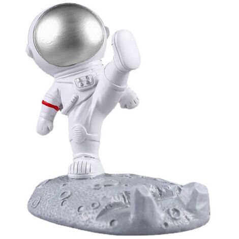 Kung-Fu-Astronauten-Handyhalter aus Kunstharz – Dekoration für Zuhause, Büro und Auto – Niedlicher Handyhalter im Cartoon-Stil für den Schreibtisch (Silber)